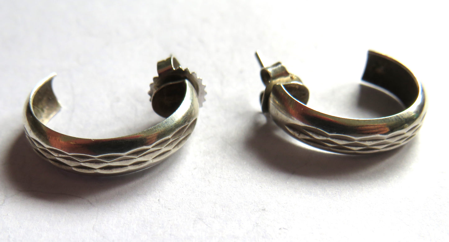 Vintage Pair of Ladies Half Hoop White Metal Earrings