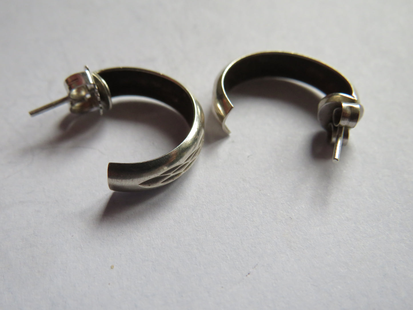 Vintage Pair of Ladies Half Hoop White Metal Earrings