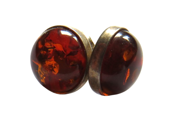 Vintage Pair of Ladies White Metal and Amber Style Stud Earrings
