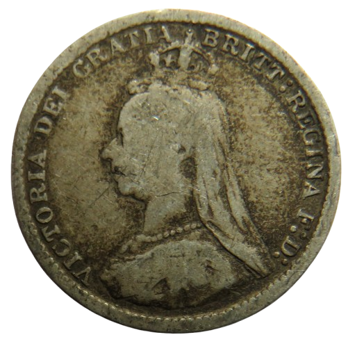 1889 Queen Victoria Jubilee Head Silver Threepence Coin - Great Britain