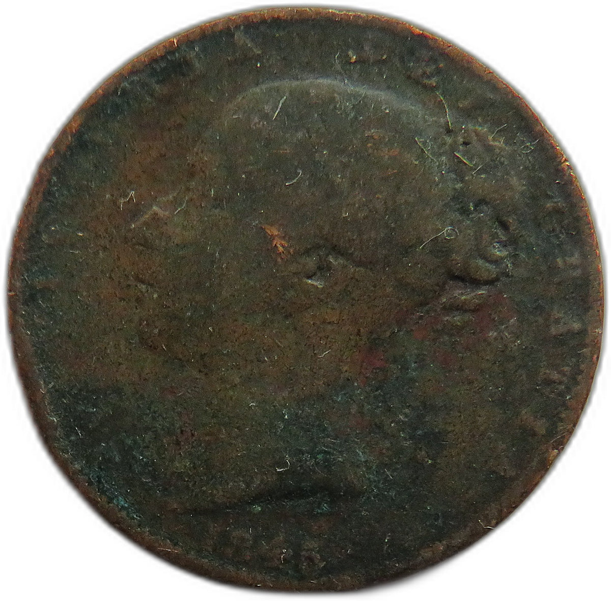 1845 Queen Victoria Young Head Farthing Coin - Great Britain