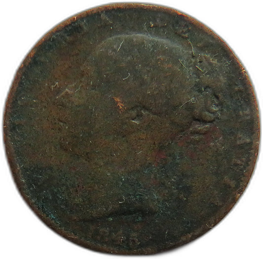 1845 Queen Victoria Young Head Farthing Coin - Great Britain image 1