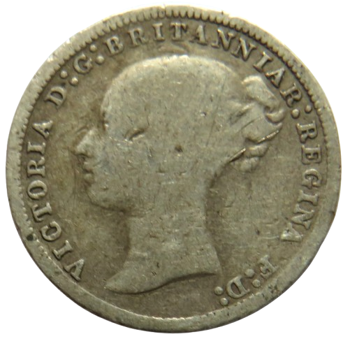 1875 Queen Victoria Young Head Silver Threepence Coin - Great Britain