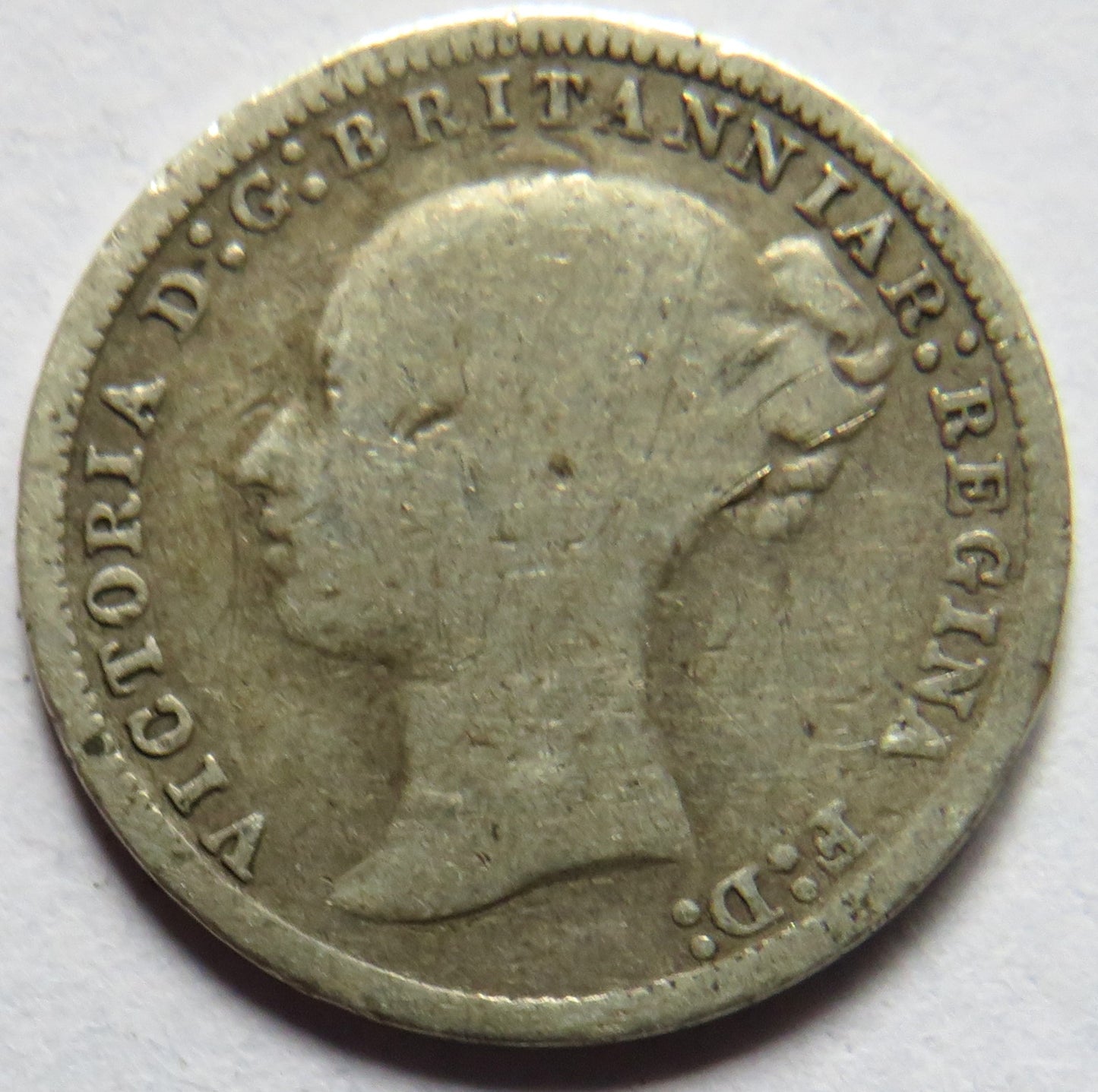 1875 Queen Victoria Young Head Silver Threepence Coin - Great Britain