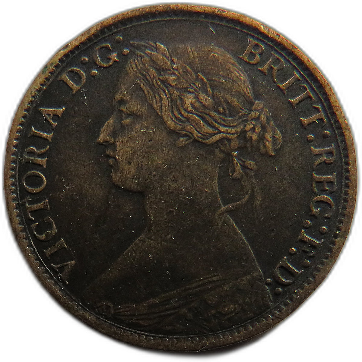 1865 Queen Victoria Bun Head Farthing Coin - Great Britain