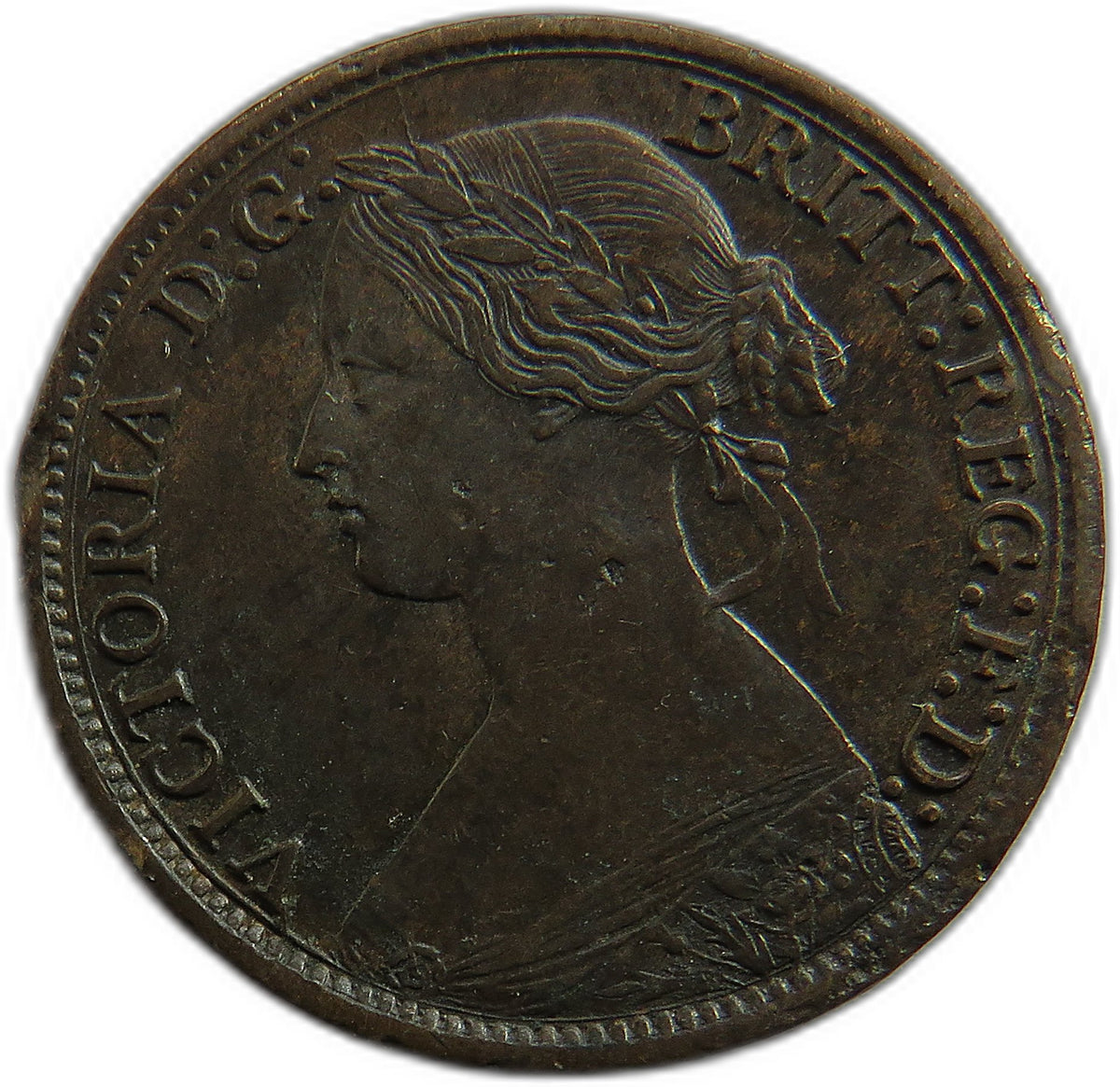 1865 Queen Victoria Bun Head Farthing Coin - Great Britain