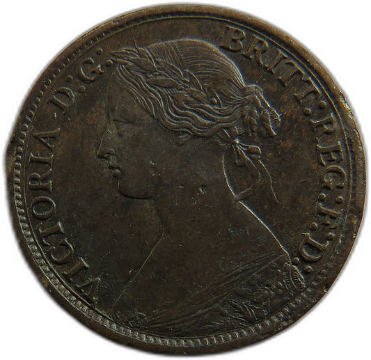 1865 Queen Victoria Bun Head Farthing Coin - Great Britain image 1