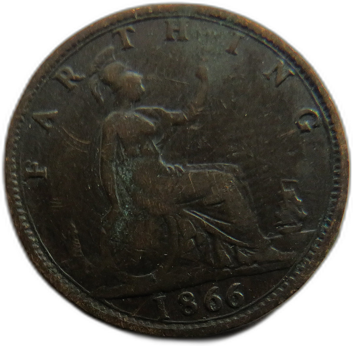 1866 Queen Victoria Bun Head Farthing Coin - Great Britain