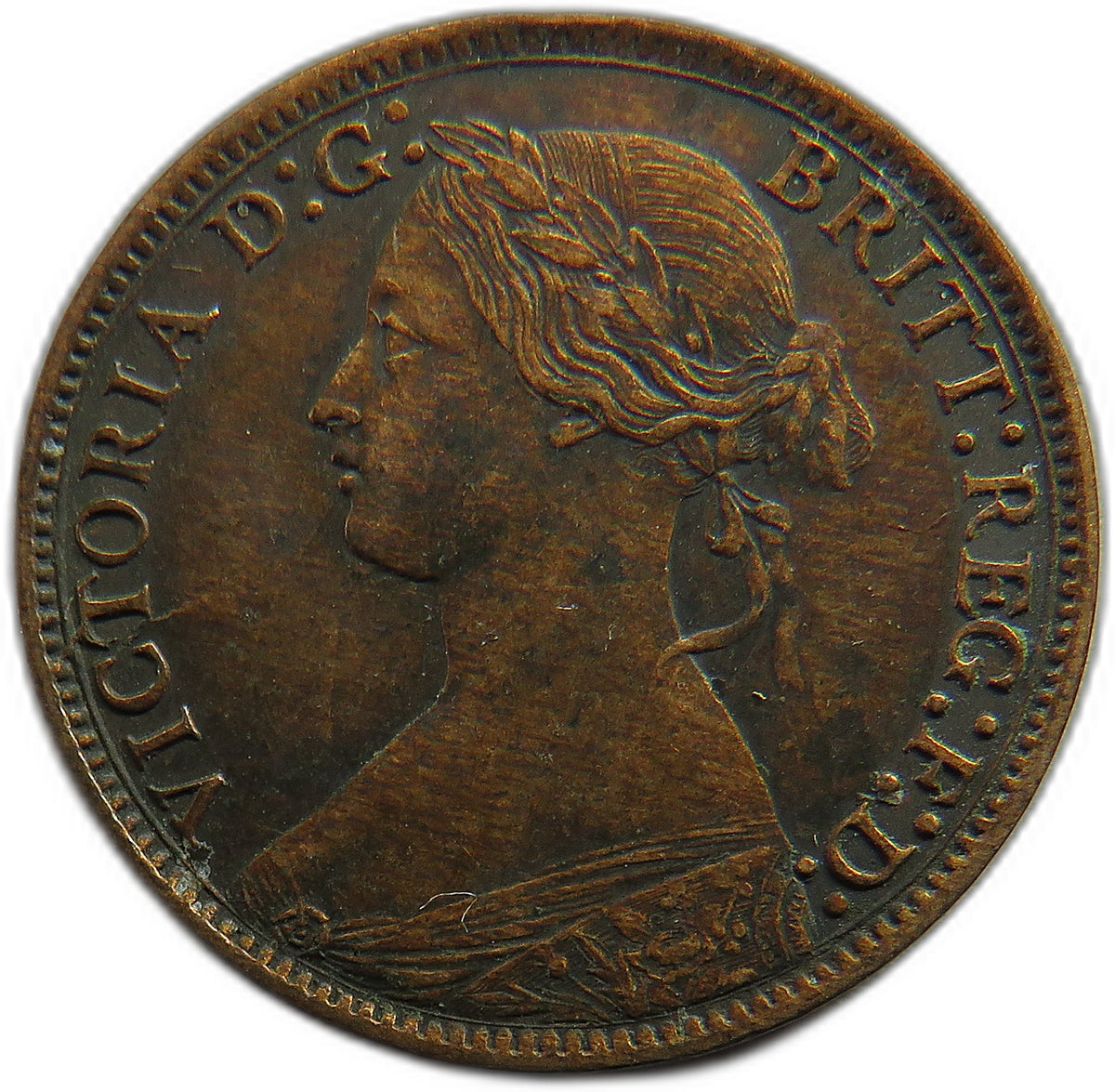 1873 Queen Victoria Bun Head Farthing Coin - Great Britain