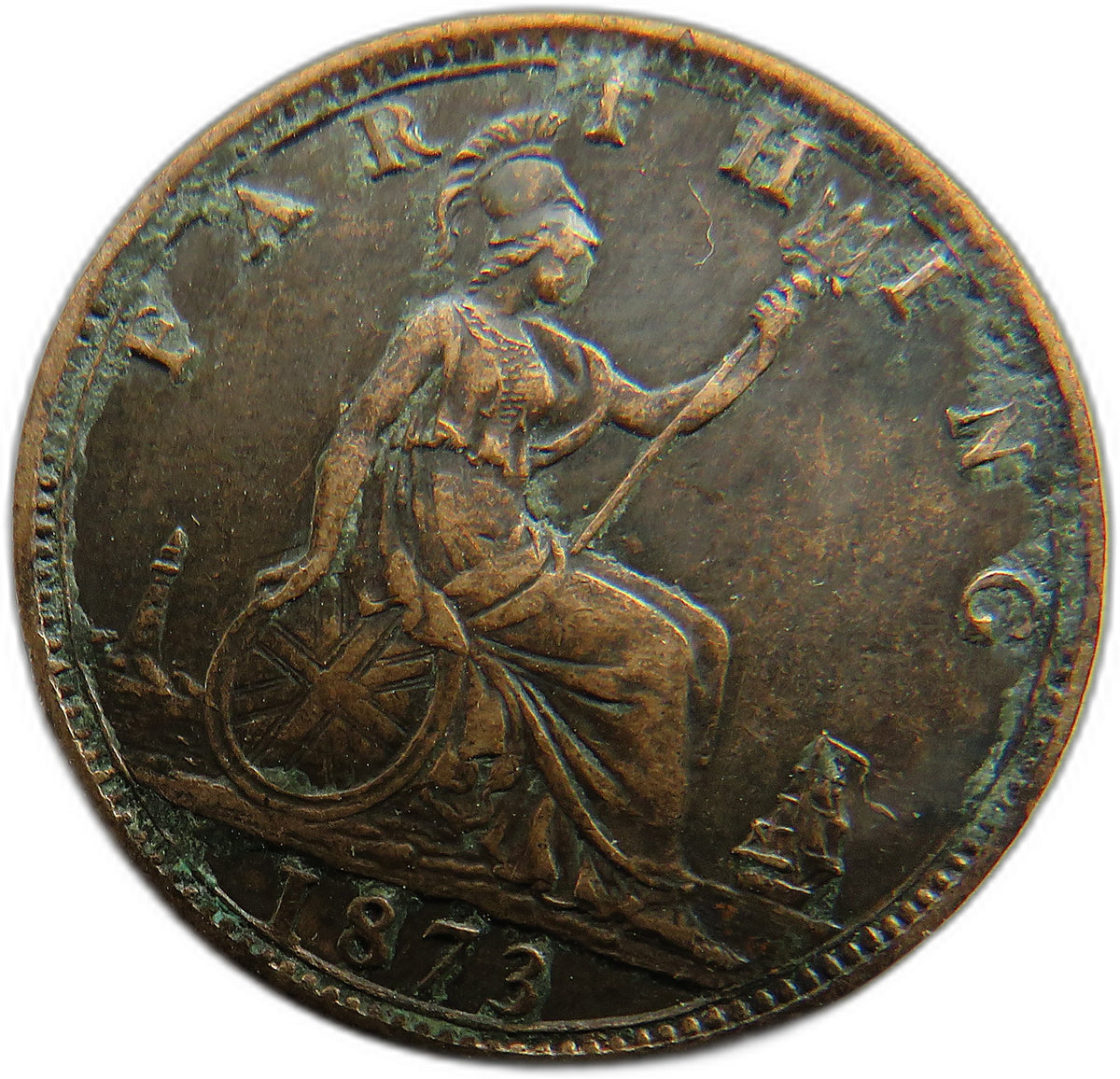 1873 Queen Victoria Bun Head Farthing Coin - Great Britain