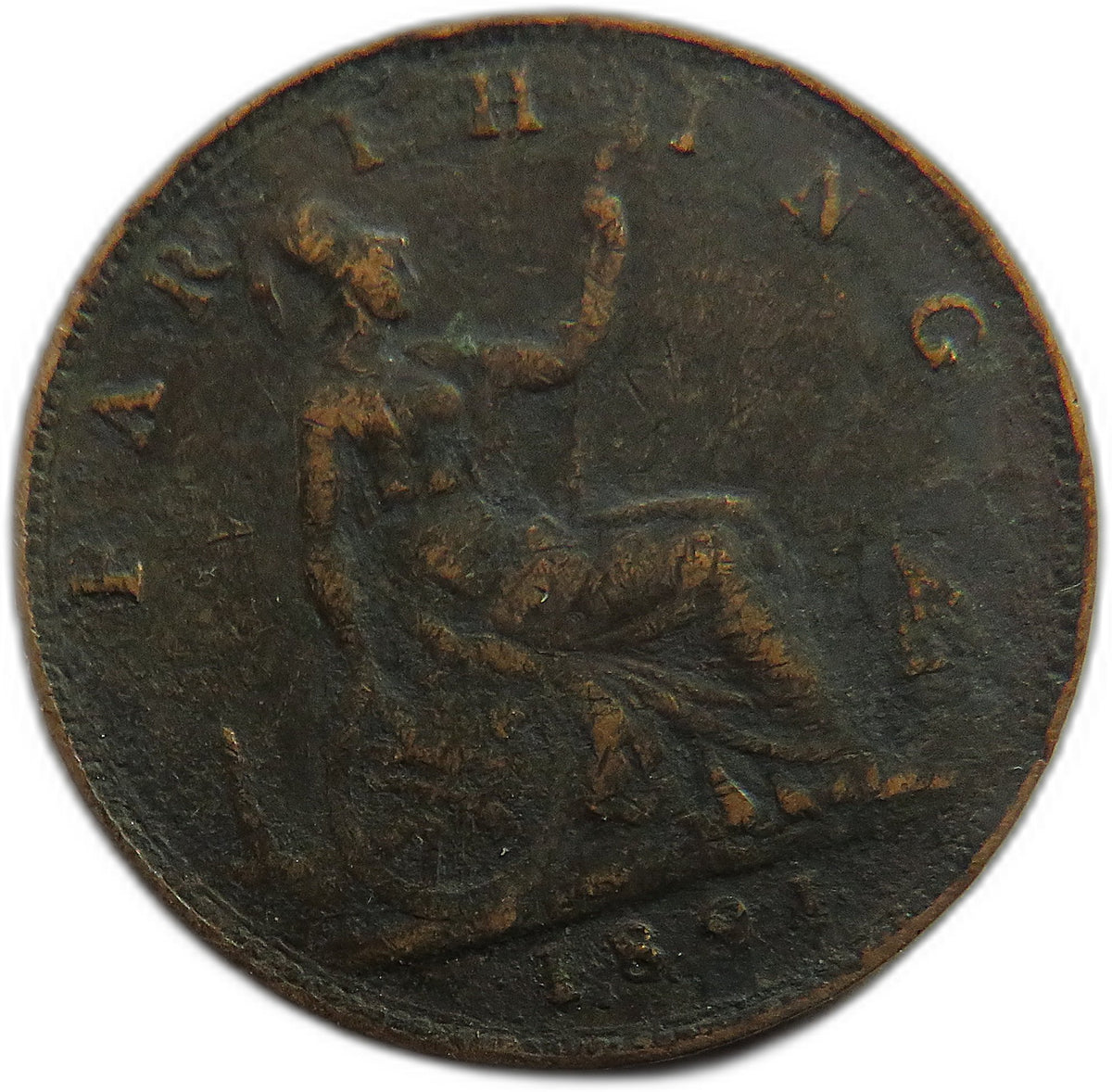 1891 Queen Victoria Bun Head Farthing Coin - Great Britain