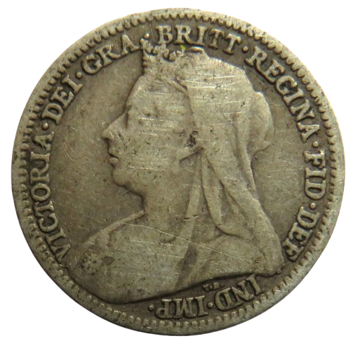 1900 Queen Victoria Silver Threepence Coin - Great Britain