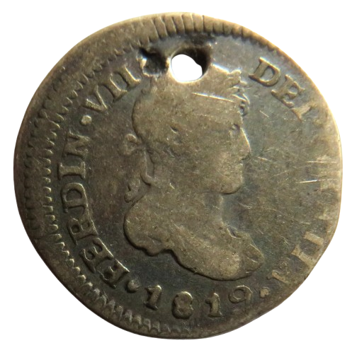 1819 Spanish Colonial Silver 1/2 Real Coin