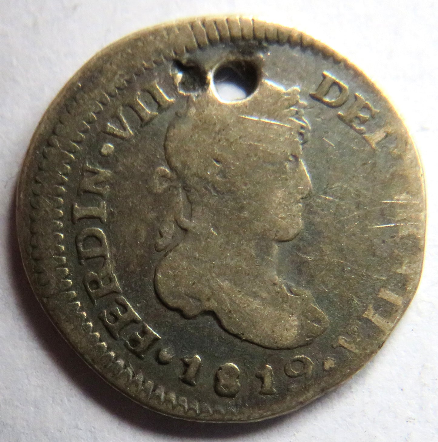1819 Spanish Colonial Silver 1/2 Real Coin