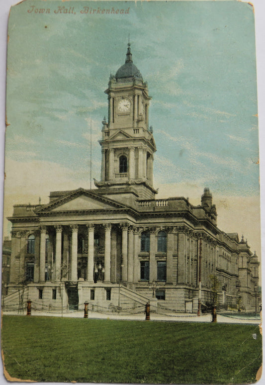 Vintage Postcard of Town Hall, Birkenhead 1905