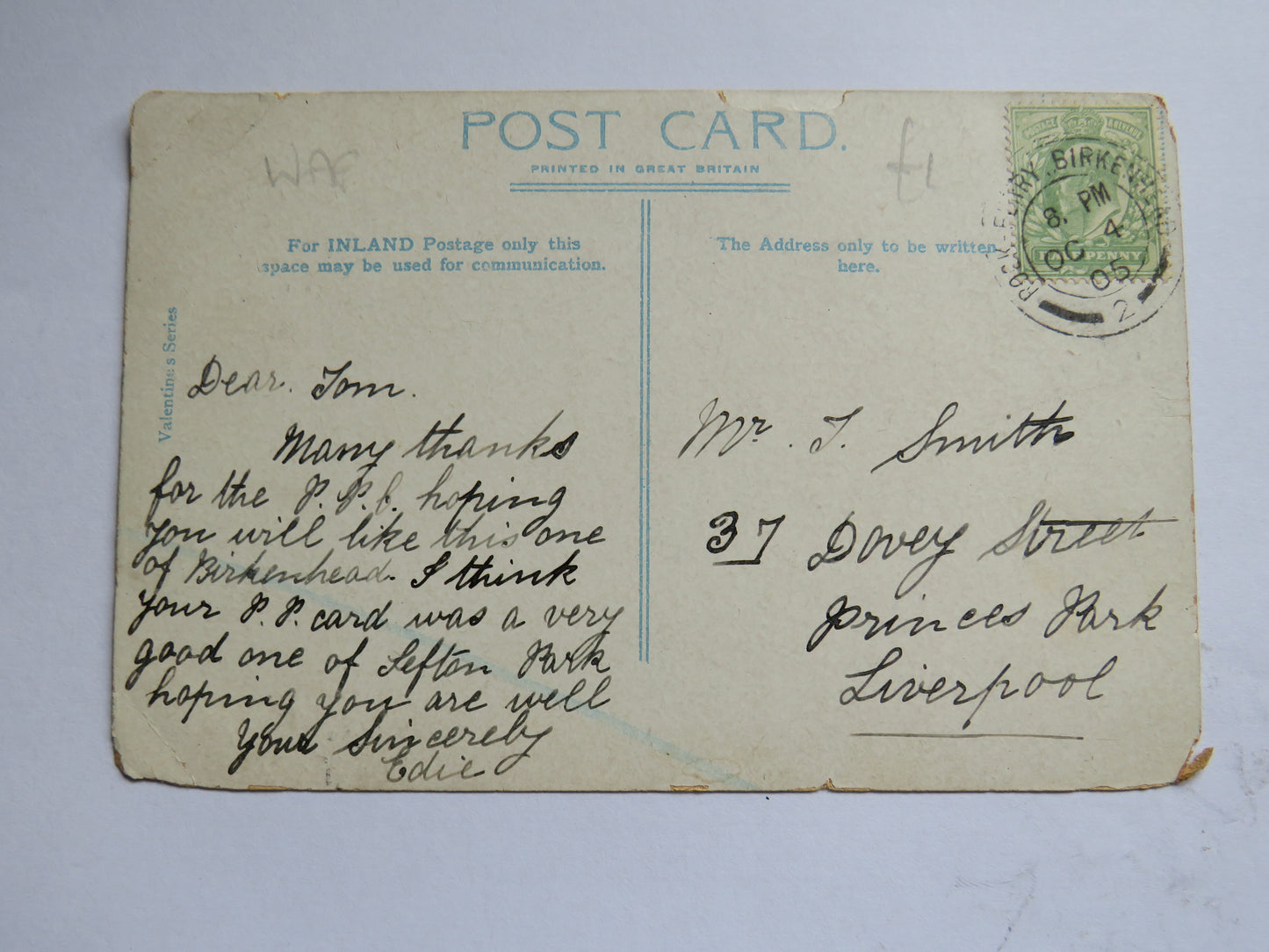 Vintage Postcard of Town Hall, Birkenhead 1905