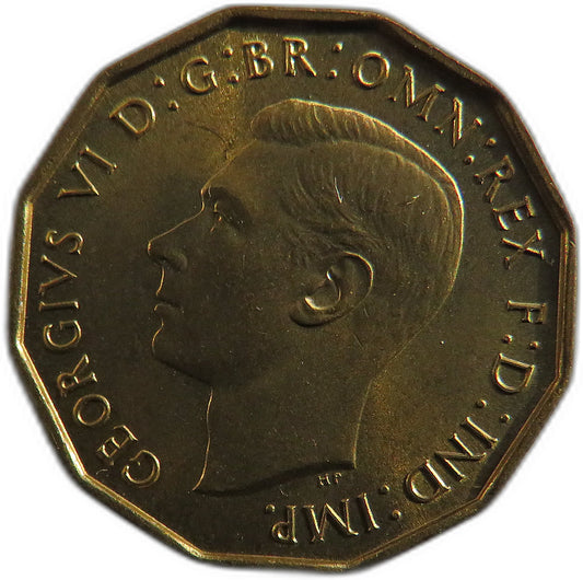 1937 King George VI Brass Threepence Coin In High Grade - Great Britain image 1