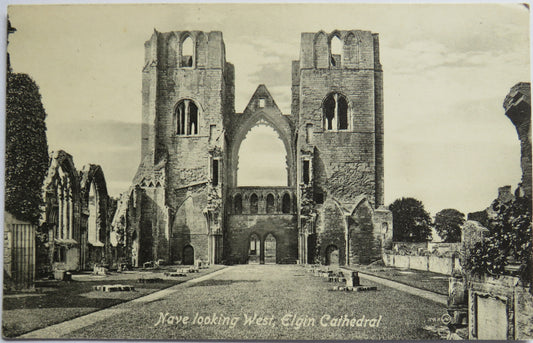 Vintage Postcard of Nave Looking West, Elgin Cathedral
