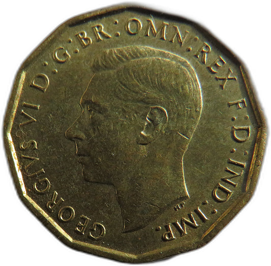 1942 King George VI Brass Threepence Coin In High Grade - Great Britain image 1