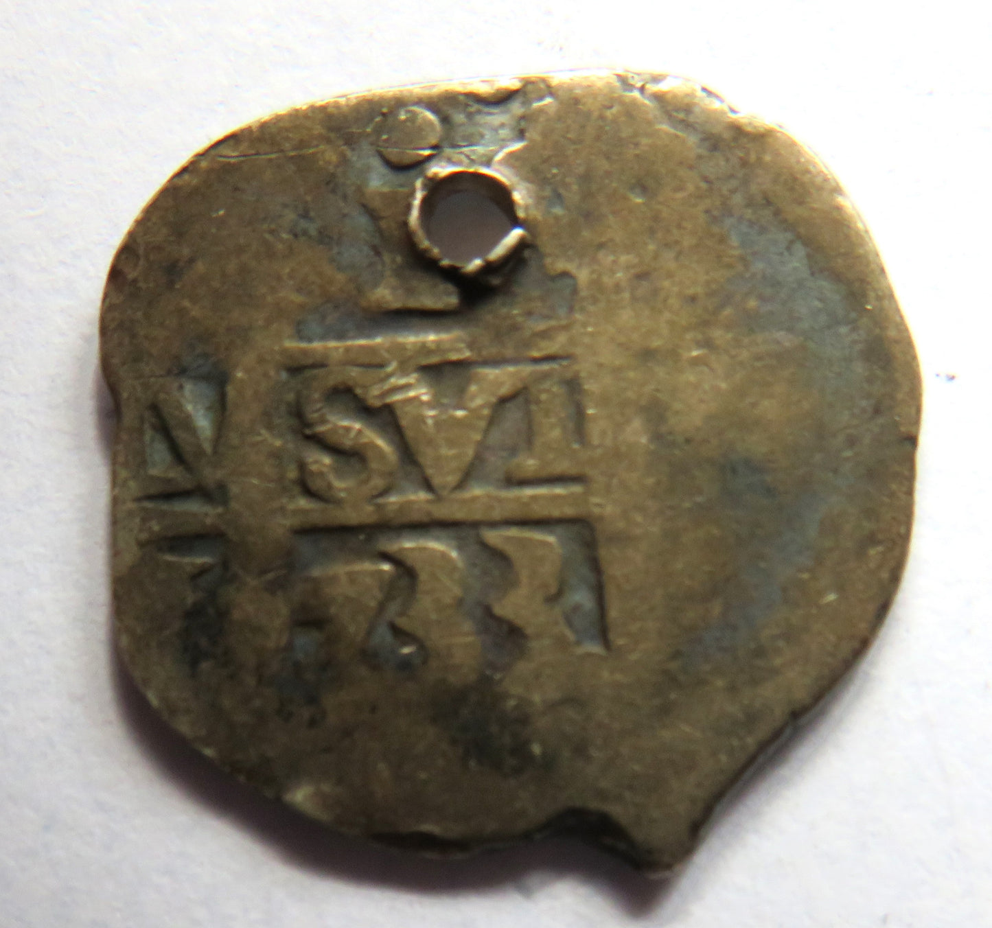 1733 Spanish Colonial Silver 1 Real Cob Coin Bolivia