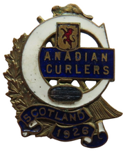 Load image into Gallery viewer, Antique Canadian Curlers Scotland 1926 Enamel Badge
