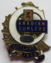 Load image into Gallery viewer, Antique Canadian Curlers Scotland 1926 Enamel Badge
