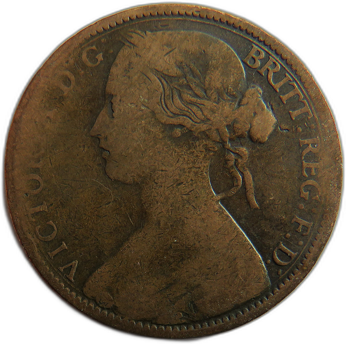 1863 Queen Victoria Bun Head One Penny Coin - Great Britain