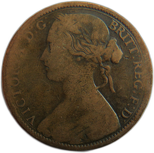 1863 Queen Victoria Bun Head One Penny Coin - Great Britain image 1