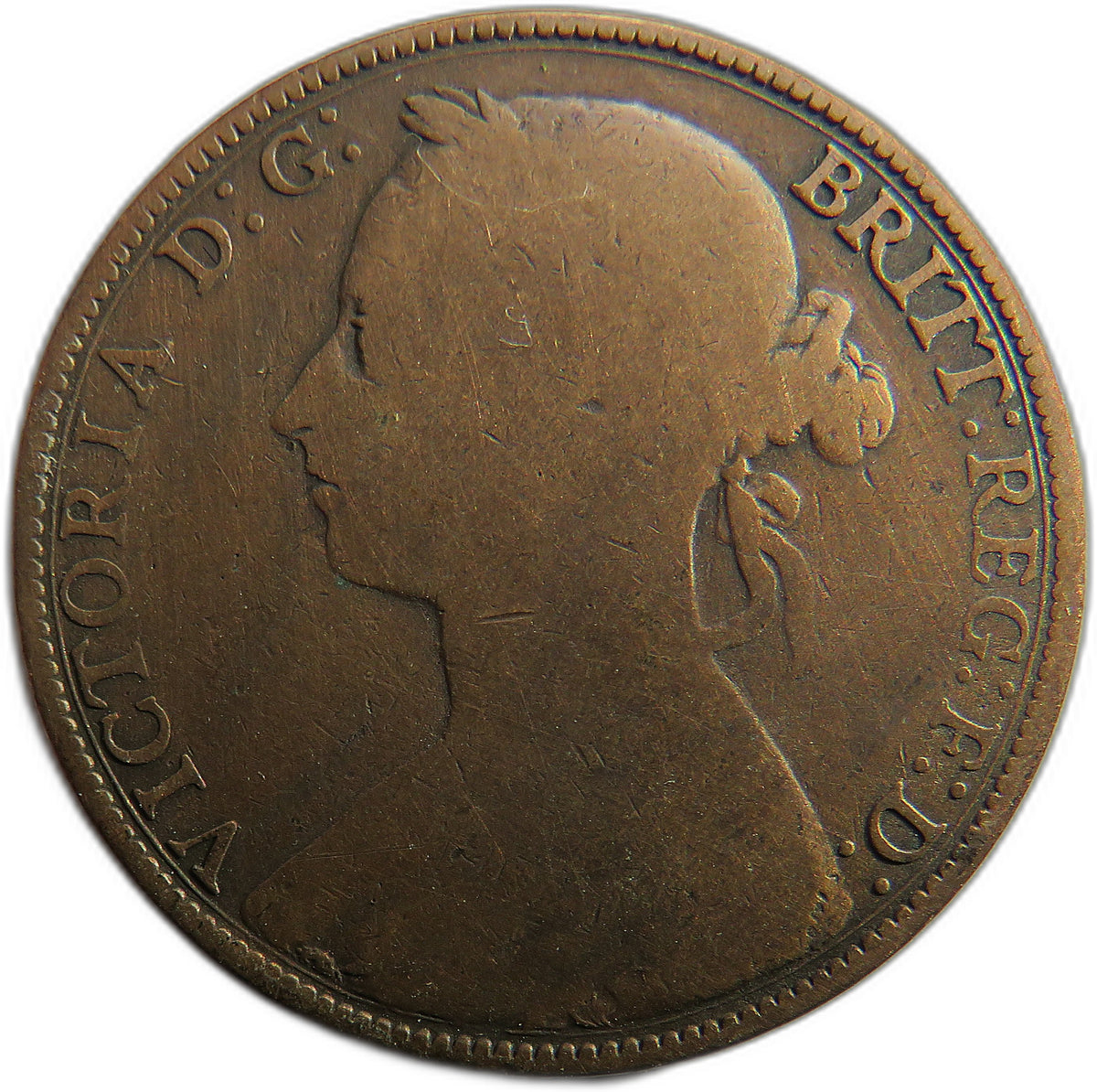 1882-H Queen Victoria Bun Head One Penny Coin - Great Britain