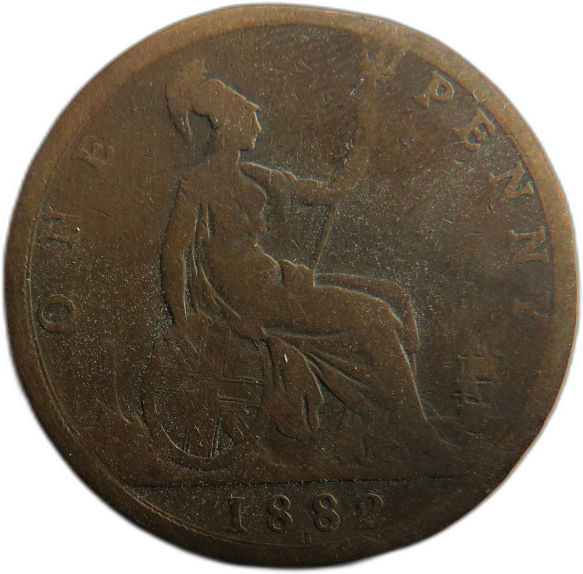 1882-H Queen Victoria Bun Head One Penny Coin - Great Britain