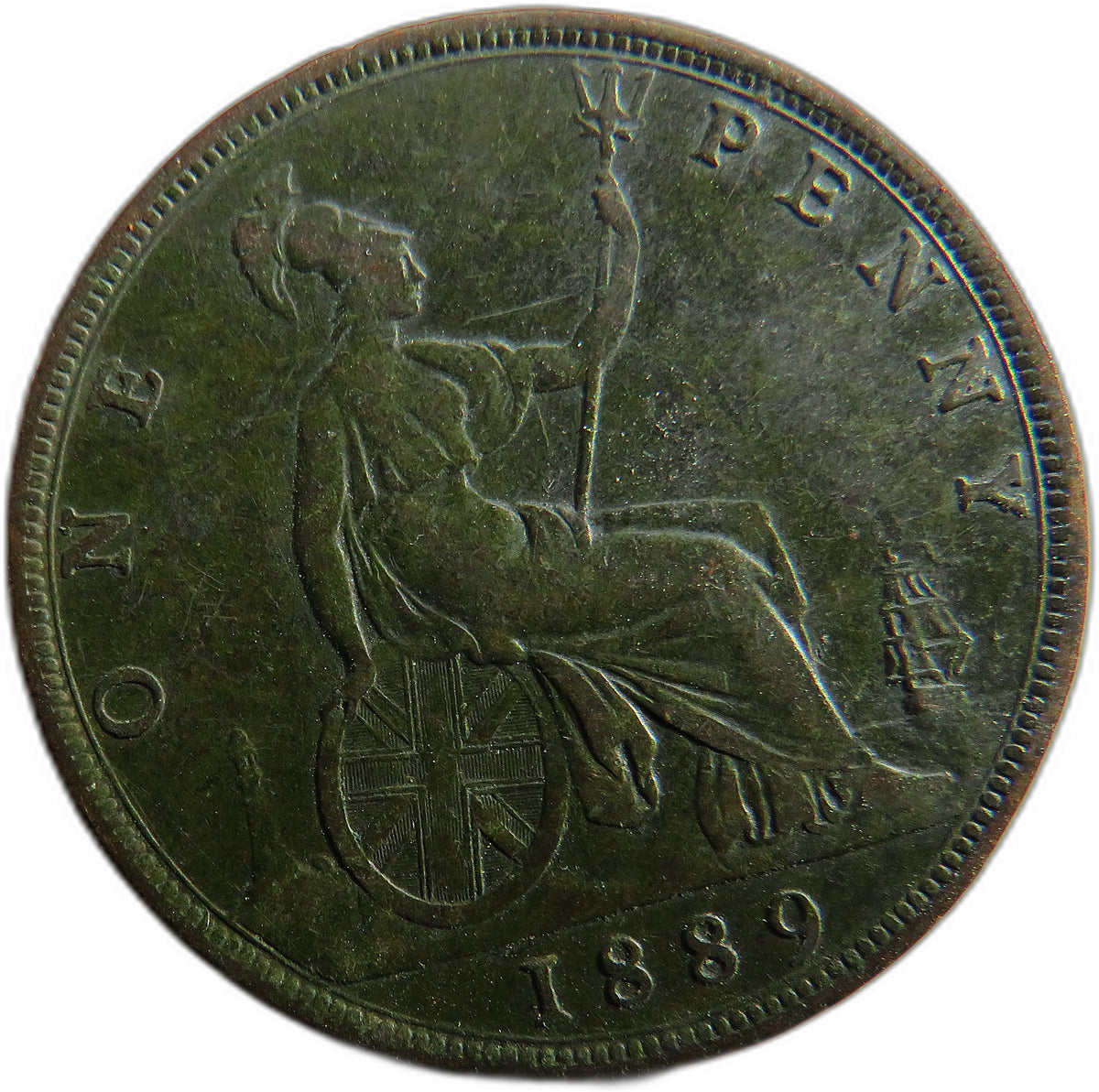 1889 Queen Victoria Bun Head One Penny Coin - Great Britain