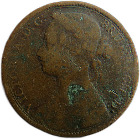 1876-H Queen Victoria Bun Head One Penny Coin - Great Britain image 1