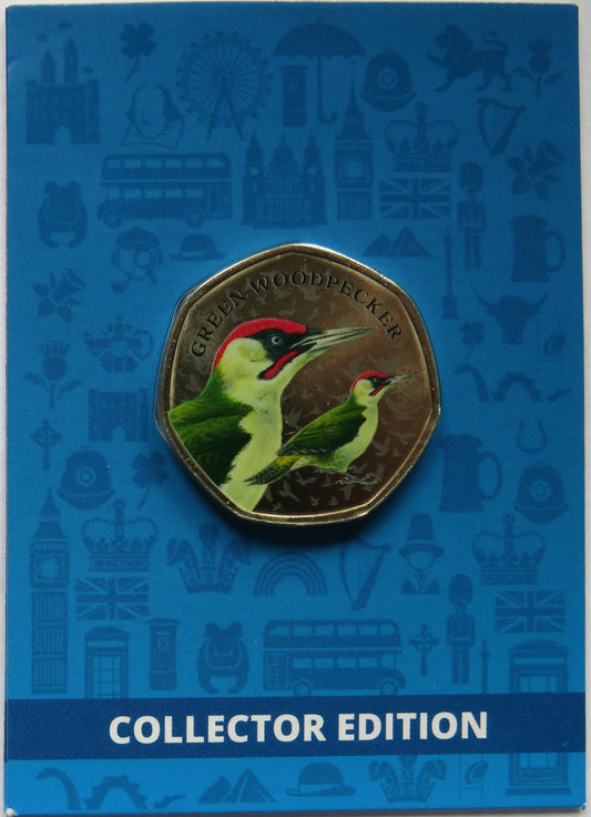 Great British Birds Green Woodpecker Collector Edition Coin In Shape of 50p By Westminster