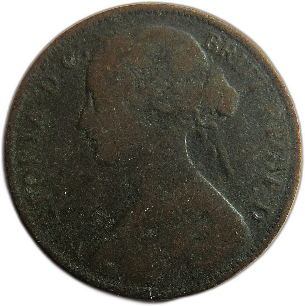 1866 Queen Victoria Bun Head One Penny Coin - Great Britain