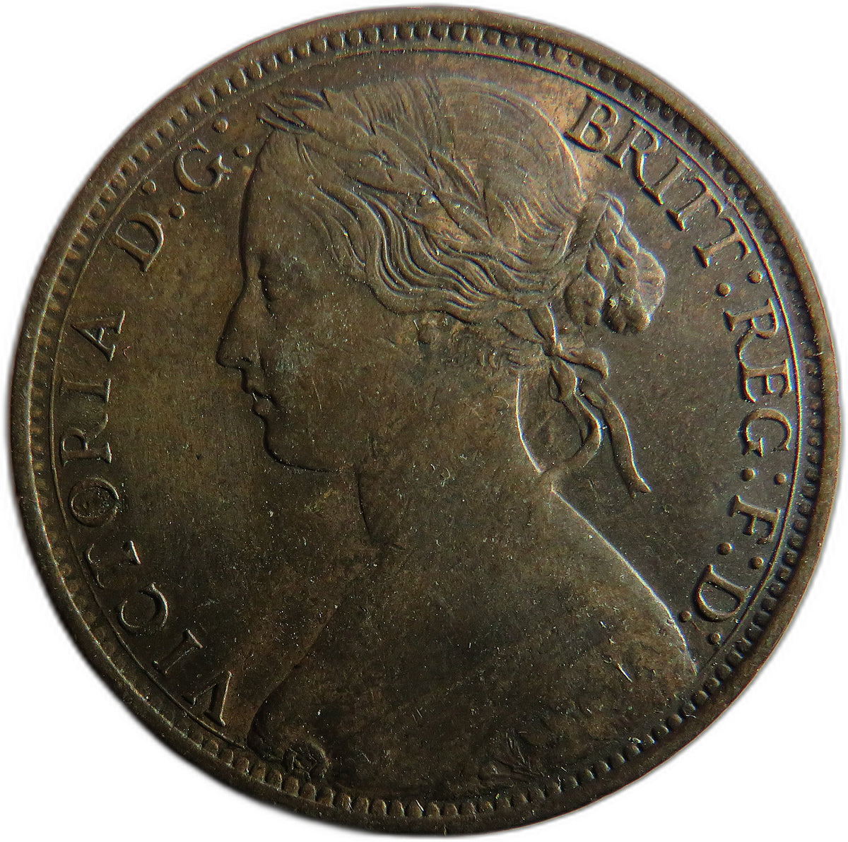 1863 Queen Victoria Bun Head One Penny Coin Better Grade - Great Britain
