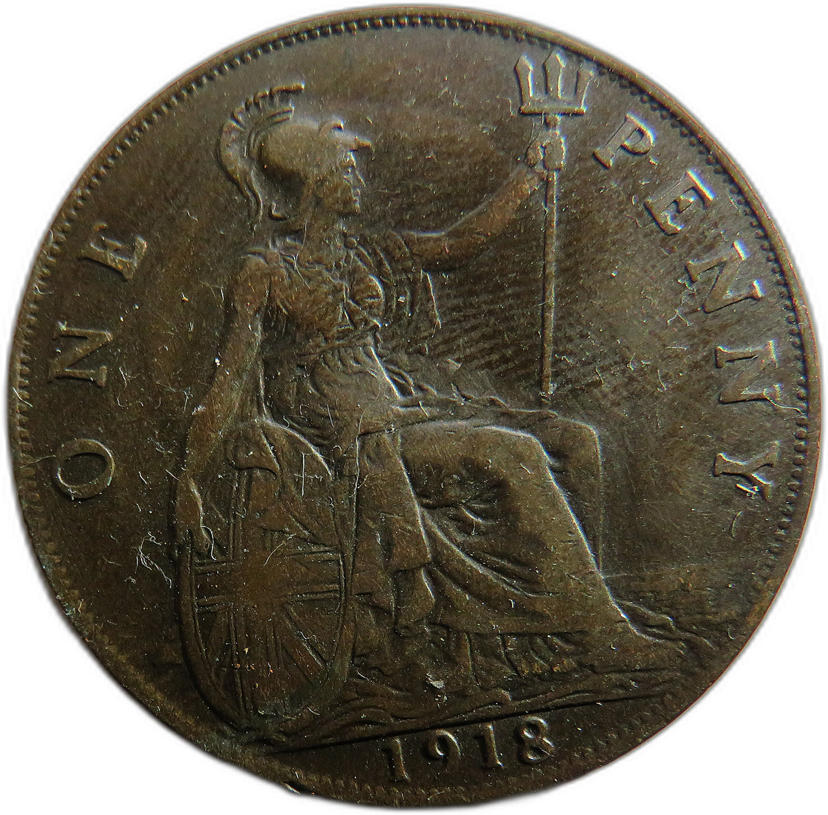 1918 King George V One Penny Coin - Great Britain
