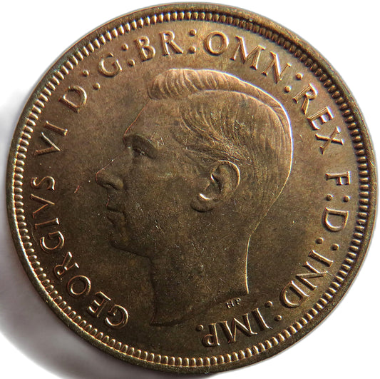 1938 King George VI One Penny Coin In High Grade - Great Britain image 1