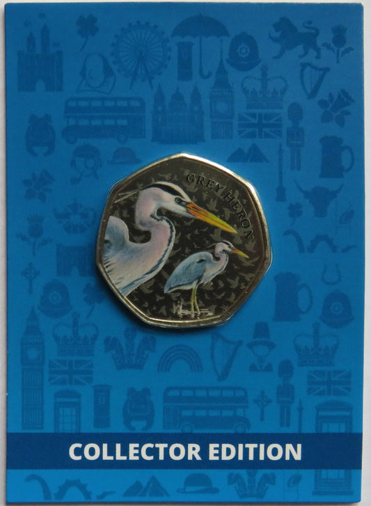 Great British Birds Grey Herron Collector Edition Coin In Shape of 50p By Westminster