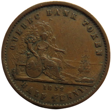 Load image into Gallery viewer, 1852 Quebec Half-Penny Bank Token - Province Du Canada Un Sou
