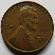 Load image into Gallery viewer, 1937 USA Lincoln One Cent Coin
