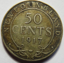 Load image into Gallery viewer, 1917 King George V Newfoundland Silver 50 Cents Coin
