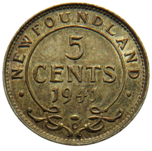 Load image into Gallery viewer, 1941 King George VI Newfoundland Silver 5 Cents Coin High Grade
