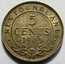 Load image into Gallery viewer, 1941 King George VI Newfoundland Silver 5 Cents Coin High Grade
