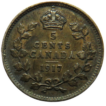 Load image into Gallery viewer, 1917 King George V Canada Silver 5 Cents Coin
