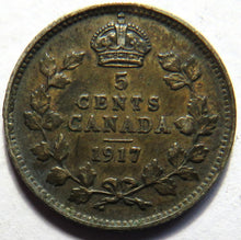 Load image into Gallery viewer, 1917 King George V Canada Silver 5 Cents Coin
