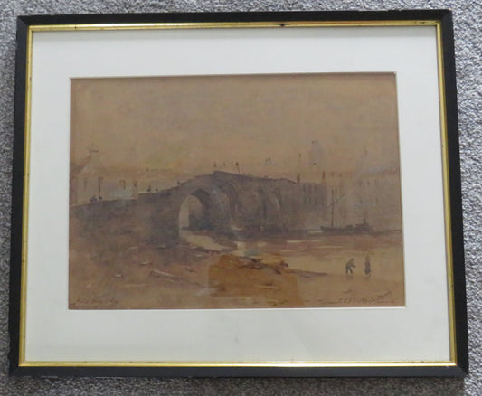Antique Watercolour "Auld Brig O' Ayr" By A.E. Strathern Paisley Art Exhibition 1897