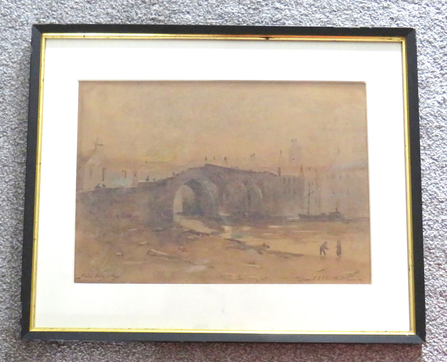 Antique Watercolour "Auld Brig O' Ayr" By A.E. Strathern Paisley Art Exhibition 1897