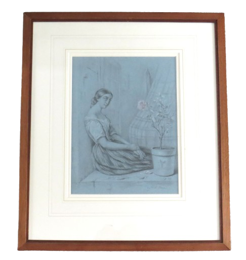Antique Charcoal Drawing of Woman By Augusta Lebarib-Desves (French 1806-1894)