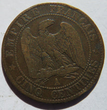 Load image into Gallery viewer, 1856-A France Napoleon III 5 Centimes Coin
