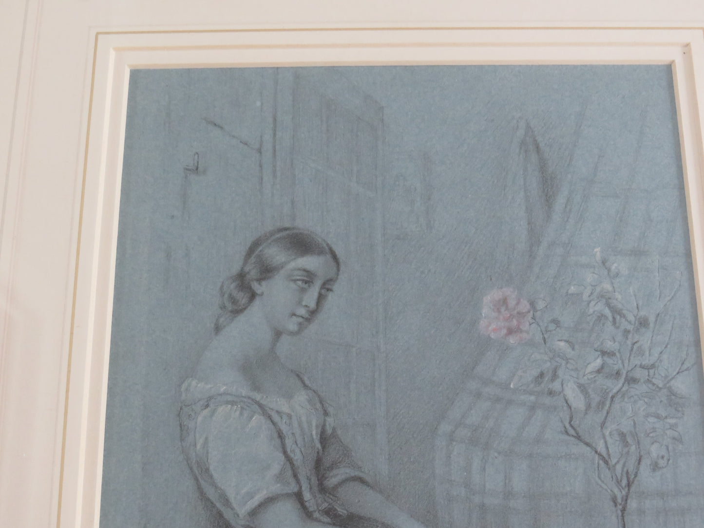 Antique Charcoal Drawing of Woman By Augusta Lebarib-Desves (French 1806-1894)